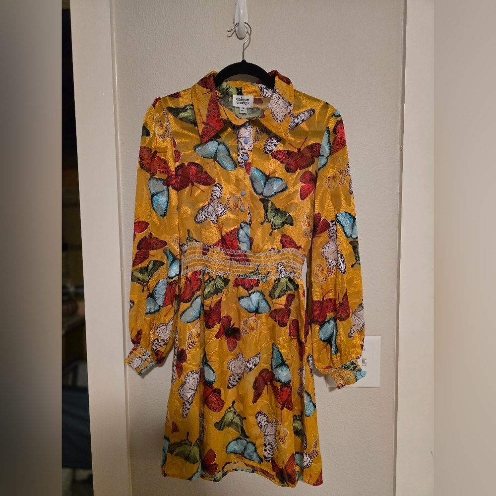 NWOT Unique Vintage Butterfly Longsleeve Dress Size Small Or 4